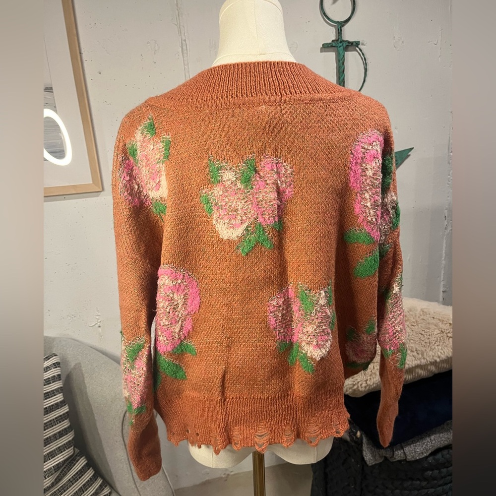 Anthropologie Floral Knit Sweater - Pink and Green - Picture 5 of 9